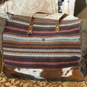 Myra Bag Brown and Multicolor Travel Tote